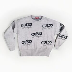 Y2K Guess Tan Black Rhinestone Embellished Logo Pullover Sweater Top Women's S